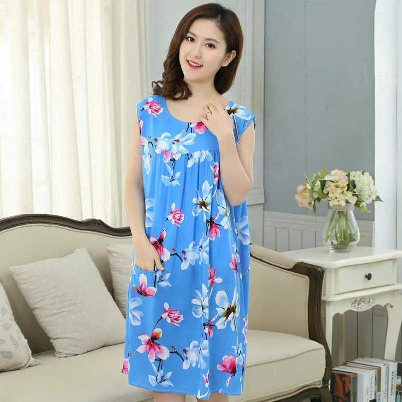 Sale Plus Size 4XL Sleep Lounge Women Sleepwear Cotton Nightgowns Sexy Indoor Clothing Home Dress Floral Nightdress 210924