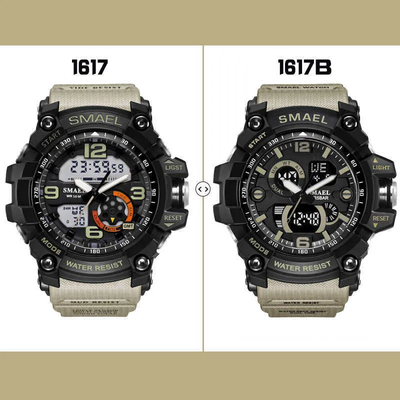 SMAEL Heren Militair Horloge 50m Waterdicht Horloge LED Quartz Klok Mannelijke relogios masculino 1617 Digitale Sporthorloges Heren273e