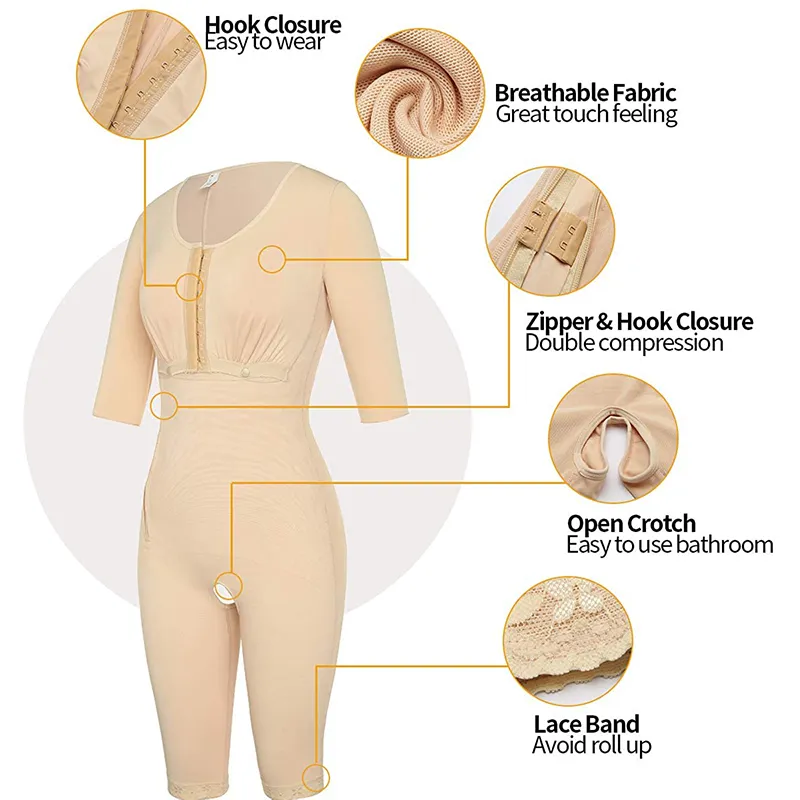 المرأة الكاملة ارتداءها ملابس داخلية جراحة الجراحة ضغط ثبات مراقبة الجسم المشكل مع الأكمام فاجا ملابس داخلية