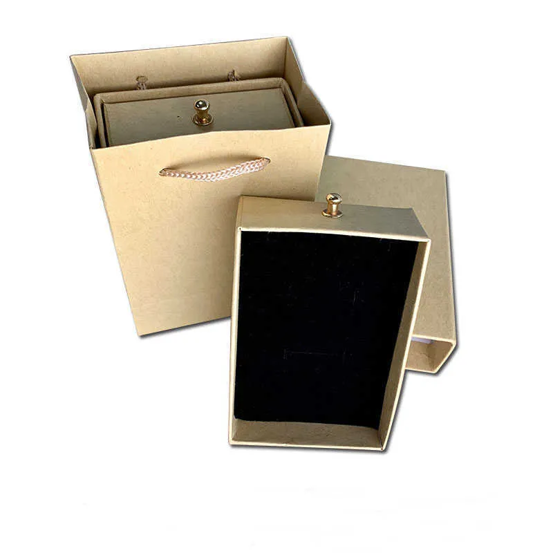 Draw Box White Black Brown Jewelry Box Kraft Paper Favour Bulk Gift Display Boxes Bag Necklace Bracelet Box 211014