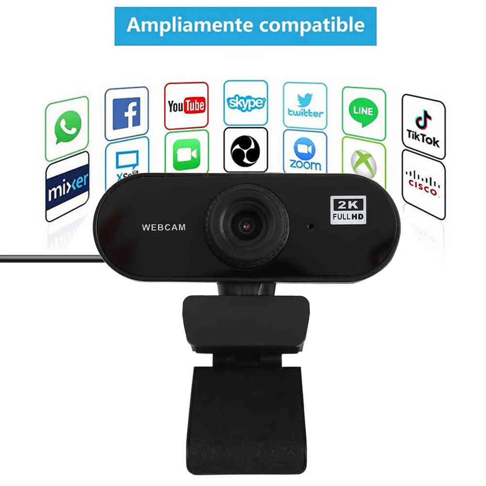 Dahili Mikrofon Sürücüsü ile 2 K HD Web Kamerası Ücretsiz PC Bilgisayar Web Kamera CMOS Sensörü USB 2.0 Webcam