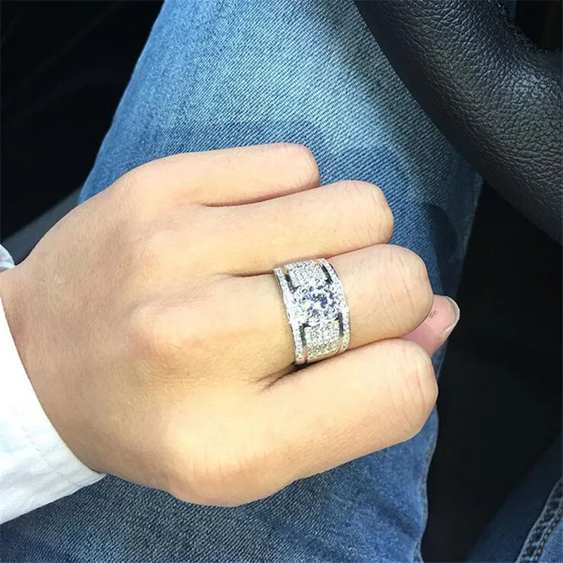 Marca de choucong vender mais de luxo jóias anéis de casamento 925 esterlina prata redonda corta branca topázio pavor de diamante eternidade de diamante wome257k