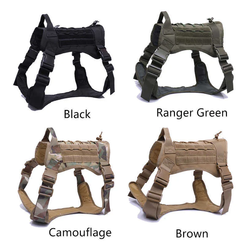 Military Tactical Dog Harness German Shepherd Pet Dog Vest With Handle Nylon Bungee Dog Leash Harness For Small Large Dogs Puppy 210729
