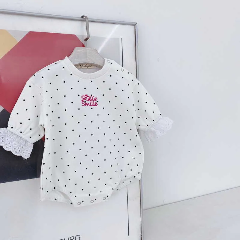 Lato Baby Girl Bodysuit Polka Dług Długie Koronki Rękawy Kombinezon Urodzony Cute Style Kids Clothes E23 210610