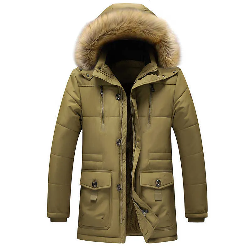 Hommes Veste d'hiver Parkas Manteau Collier de fourrure Mode Épaissir Coton Chaud Laine Doublure Vestes Casual Grande Taille 7XL 210910