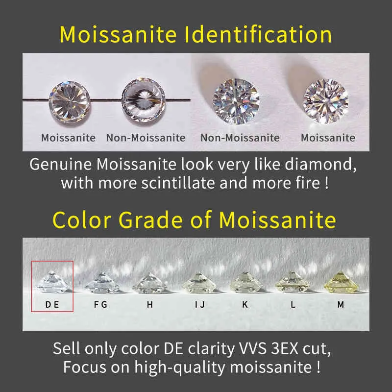 Big Real 1CT 6.5MM Colore DE VVS1 3EX Cut Loose Diamond Stone Intero Moissanite Anello