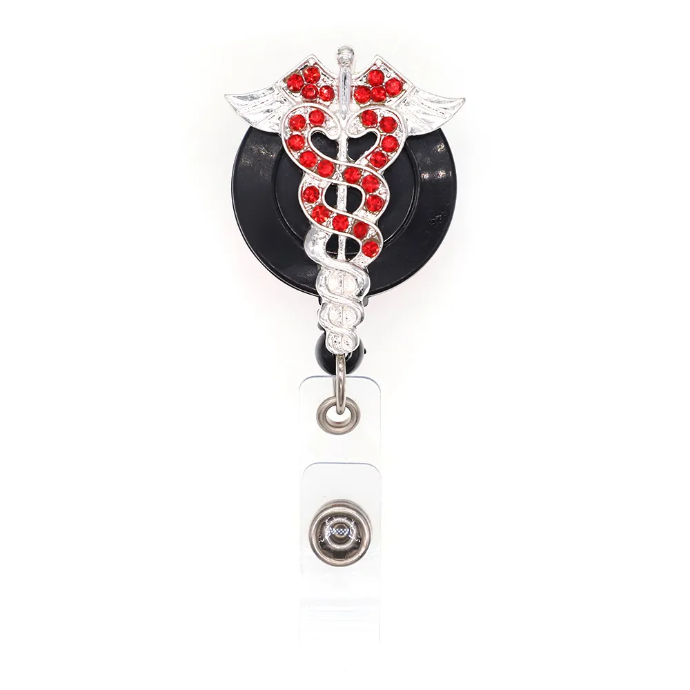 Llaveros enteros Rhinestone enfermera médico símbolo Cossing con dos alas ID Badge Reel270J