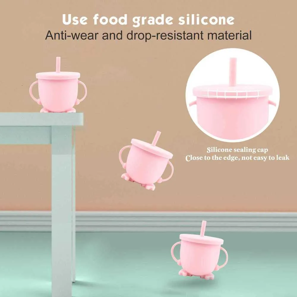 2in1 Snack Cup BabyTraining Drinking Silicone Toddler Spill Proof Sippy with Lids Level Indicator Baby Open3619484