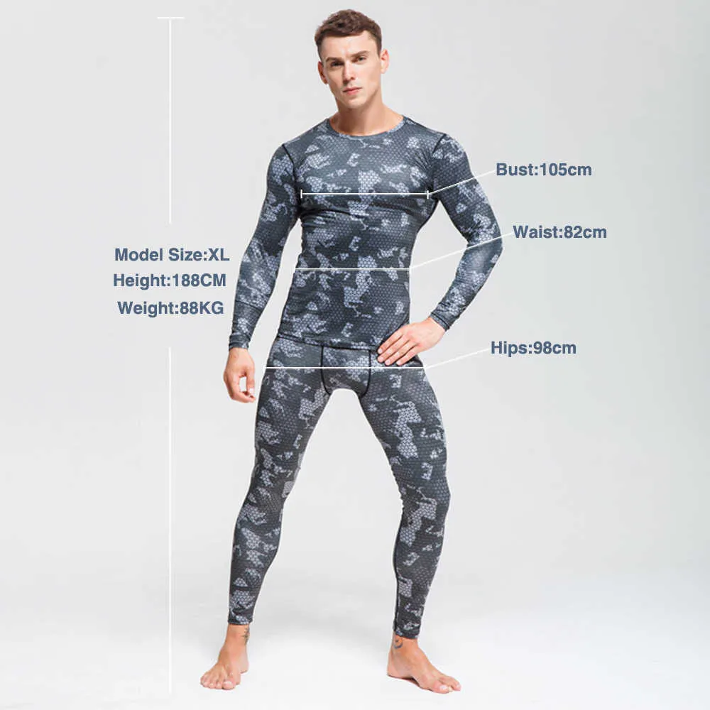 Men's Winter Gear Ski Thermal Underwear Sets Thermo Camouflage Exercise Clothes Sports Pants Snowboarding Shirts And Pants 211110