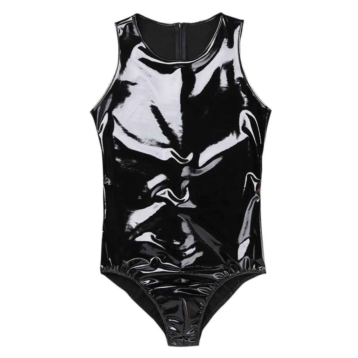 Latex Catsuit Men Babydoll Body Lingerie Wetlook PVC Leather Thong Bodysuit Zipper Back Overall Jumpsuit Homme Sexy Clubwear L5450184