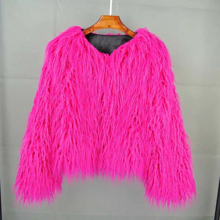 ZADORIN Colorful Boho Furry Faux Fur Coat Plus Size Donna Cappotti di pelliccia Autunno Inverno Pink Faux Fur Shaggy Jacket fourrure bontjas 211018