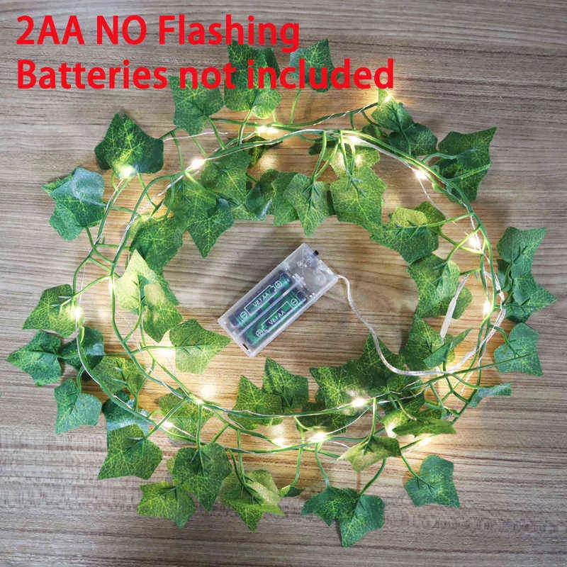 Miga 2 M LED Ivy Vine String Lights 2AA lub 3AA Battery Hasliwo LED Liść Garland Boże Narodzenie na domowe Ślubne Światła dekoracyjne 211027
