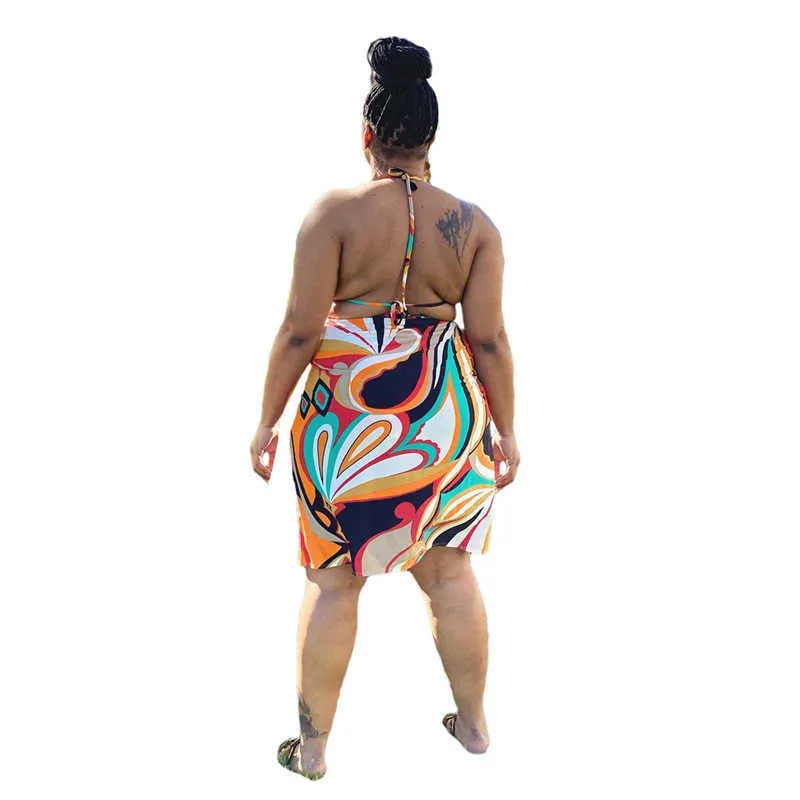 Plus Size Bikini Set Women Wholesale Print High Waist Wire Free Top Beatch Bathing Suits Summer Clothing Drop 210629
