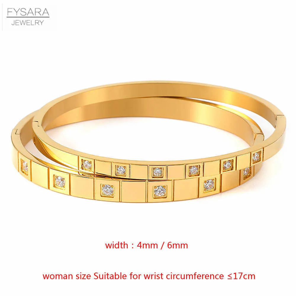 Fysara 4 / 6mm Mode Pulseiras Kristaller Kvadrat Armband Bangle för Kvinnor Rostfritt Stål Kärlek Bangles Guld Europeiska Smycken Q0719
