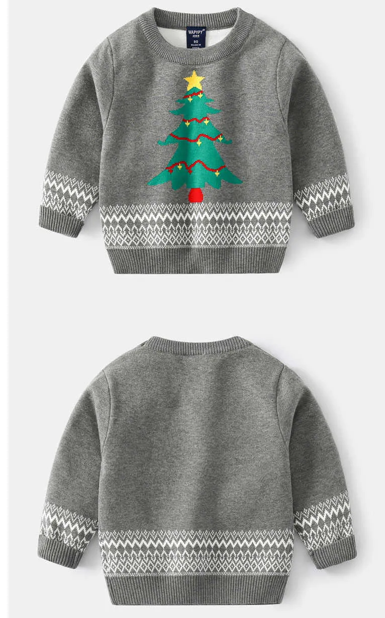 Autumn Winter Cartoon Christmas Tree/Dinosaurs/Striped Boys Sweater Long Sleeve Knitted Top Children Knitwear Y1024