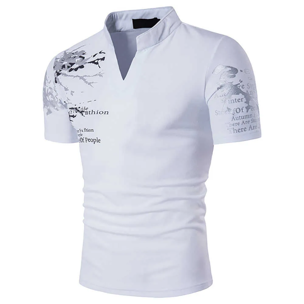 Cotton T-Shirts Mandarin Collar Short Sleeve Tee Spring Summer Top Men Brand Clothing Slim Fit 210714