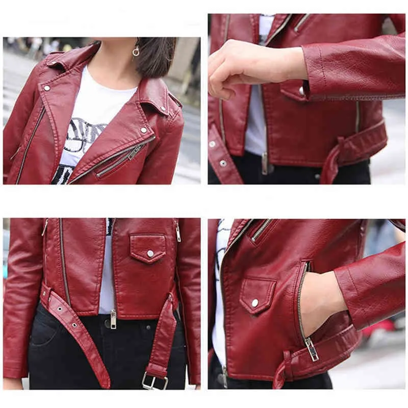 Pu Leather Jacket Women Fashion Bright Colors Black Motorcycle Coat Short Faux Biker Soft Female 210514