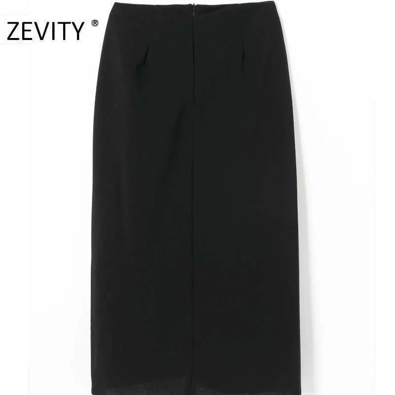 Zeefity vrouwen mode zwart wit kleur geknoopt split casual slanke een lijn rok faldas mujer dames chic back rits rokken qun687 210603