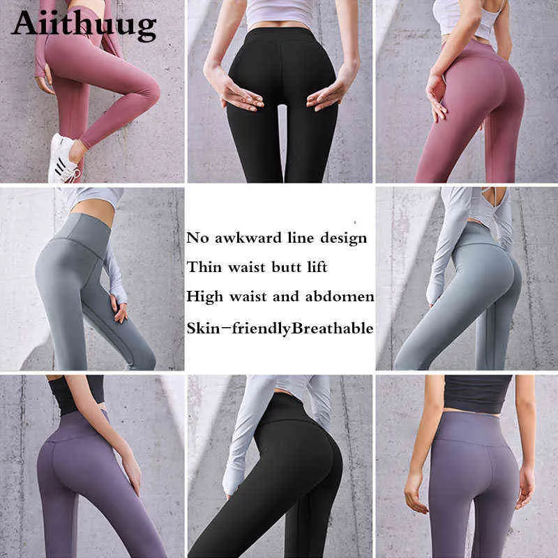 Aiithuug Leichte, nicht durchsichtige Yoga-Leggings mit hoher Taille und durchgehender Kompression, Yoga-Hose, nacktes Gefühl, Workout-Leggings, eng H1221