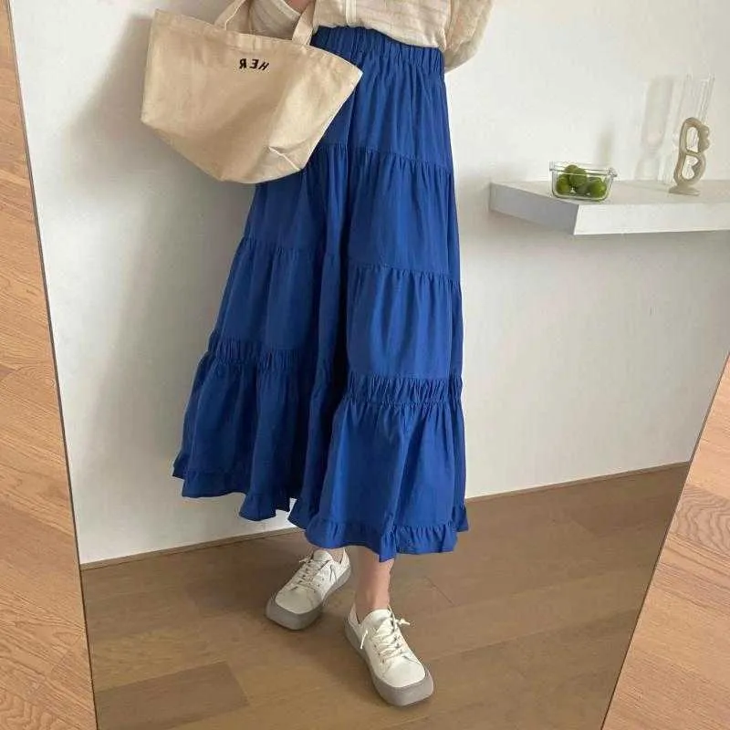 Streetwear Stylish High Waist Prom Femme Patchwork Chic OL Party Elastic-Waist Loose All Match Long Skirts 210525