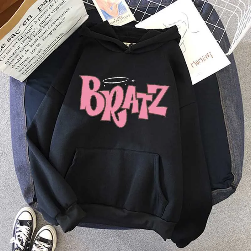 Bratz Letter Sweatshirt Harajuku Kawaii Cute Hoodies Women Kpop Winter Clothes Female Loose Tops Aesthetic Oversized 210803