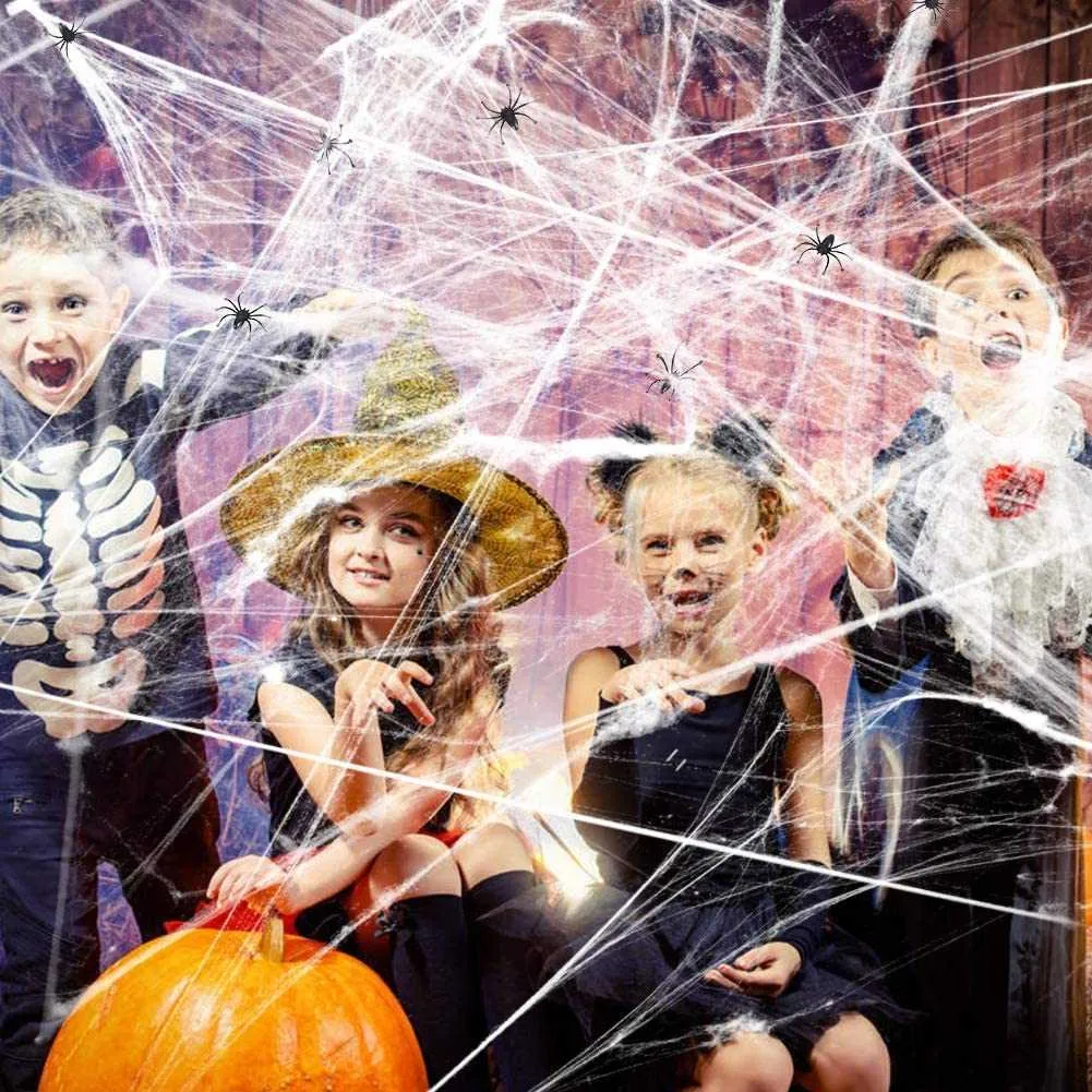 Artificial Spider Web Halloween Decoration Scary Party Scene Props White Stretchy Cobweb Horror House Home Decora Accessories Y0730