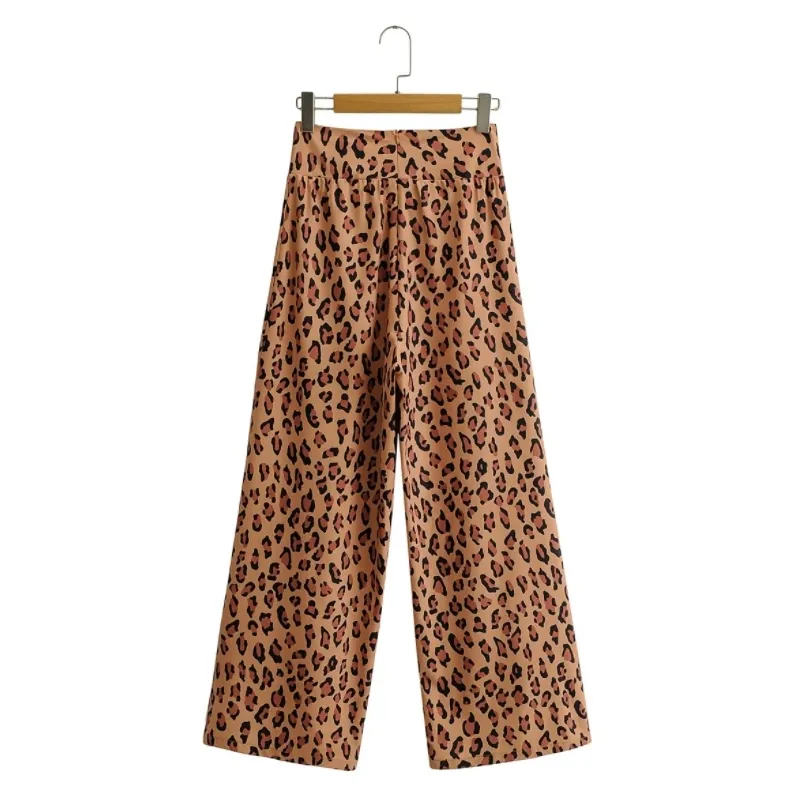 Mujeres Leopard Print Bow Decoración Pantalones de pierna ancha Casual Lady Pantalones sueltos P1970 210430
