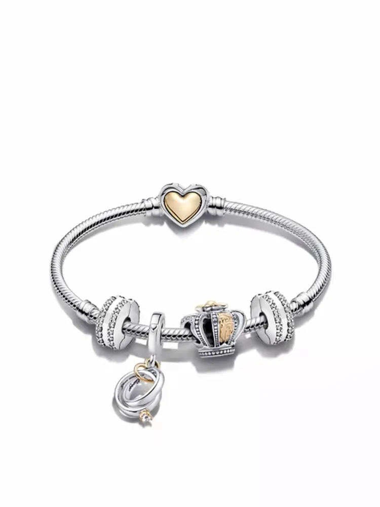 Original 925 Sterling Silber Pan Muttertag Liebe Armband Set geeignet für Frauen Perlen DIY Modeschmuck