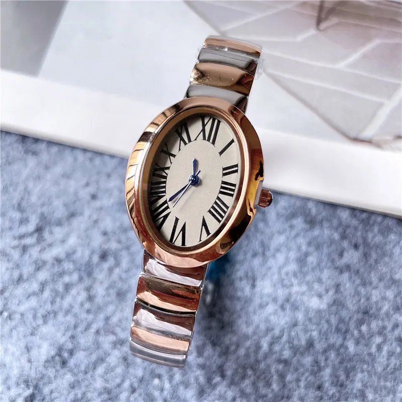 Modemarke Watches Women Girl Oval Arabisch Ziffern Stahl Metalband Schöne Handgelenk Uhr C62241U