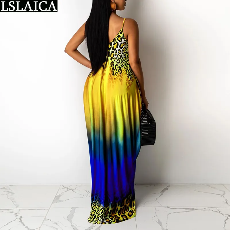 Drop Sundresses Women Sleeveless Tie Dye Leopard Print Sexy Long Dresses for Plus Size Fashion Sling Dress Summer 210515