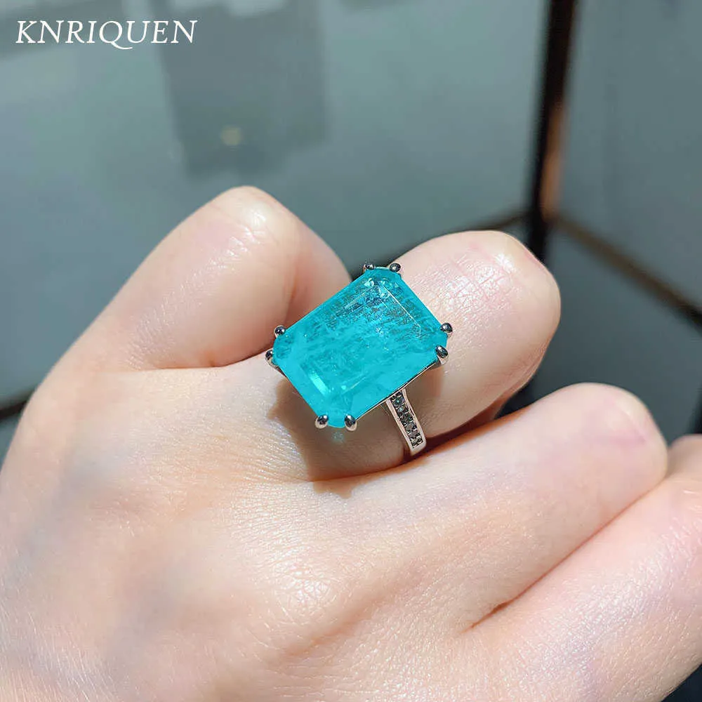 Solitaire Ring Charms Büyük Taşlı Kadınlar 12*16 Paraiba Tourmaline Topaz Partisi Aly Bandları Takı Kadın Yıldönümü Hediyesi Pessorlar y2302