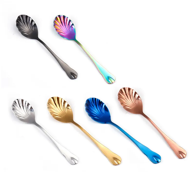 Shell Shape Coffee Spoon Stainless Steel Honey Milk Stirring Spoons Ice Cream Dessert Scoop Kitchen Restaurant Scoops BH6187 TYJ