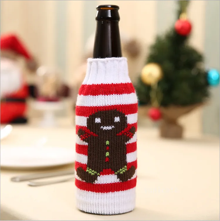 4 Style Party Favor Weihnachten gestrickte Weinflaschenhüllen Weihnachten Weihnachtsmann Schneemann Elch Bierflaschenhüllen T2I52929