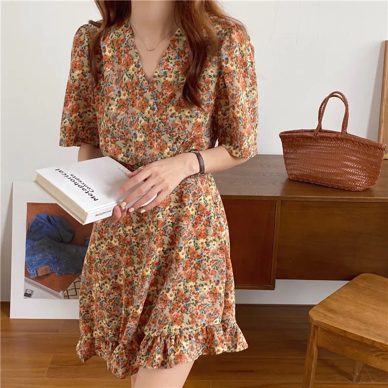 Plus Size Summer Girls Boho Party Female Vintage Dress print short Sleeve Women Dresses long oversize Robe Vestido 210417