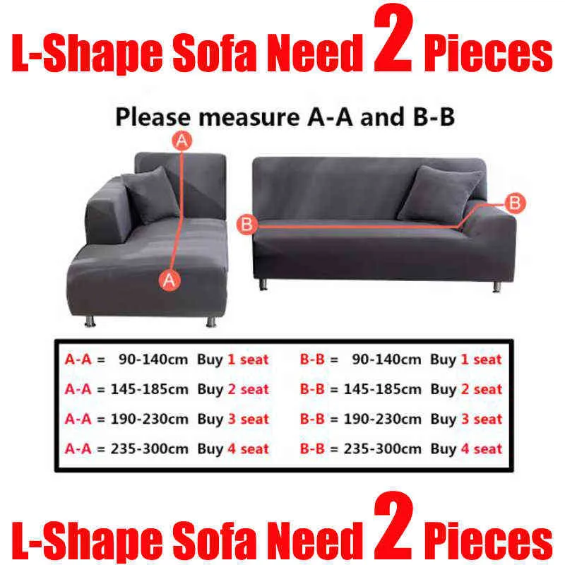 Solidna elastyczna sofa Pokrywa do salonu 1/2/3/4 Seat L-Shaped Corner Corner Sliplovers 211116