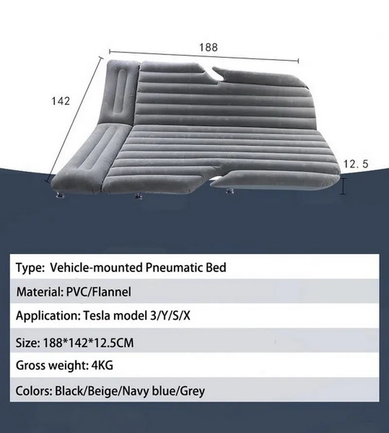 Bil Uppblåsbar säng för Tesla Model 3/Y/S 2021Car SUV Travel utomhusluftkudde Fällbar bärbar flockande madrass Sovplatta