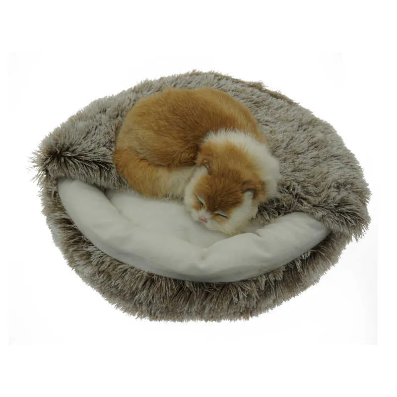 Cama de invierno 2 en 1 para gatos, cama redonda cálida para mascotas, cama larga de felpa para perros, saco de dormir cálido, sofá, cojín, nido para perros pequeños, gatos, gatitos 210713