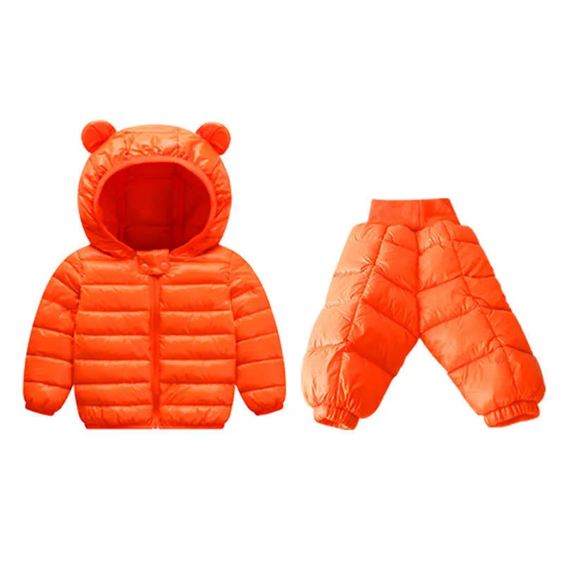 Insiemi di abbigliamento bambini invernali Baby Boy Warm Piumini con cappuccio Pantaloni Ragazze Ragazzi Snowsuit Cappotti Tuta da sci 210804