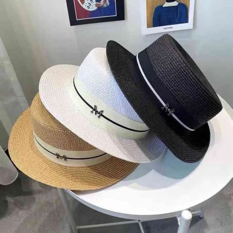 2022 Fashion Women Panama Hat Summer Beach Hat Female Casual Lady Flat Brim Straw Cap Girls Sun Hat Chapeu Feminino G220301