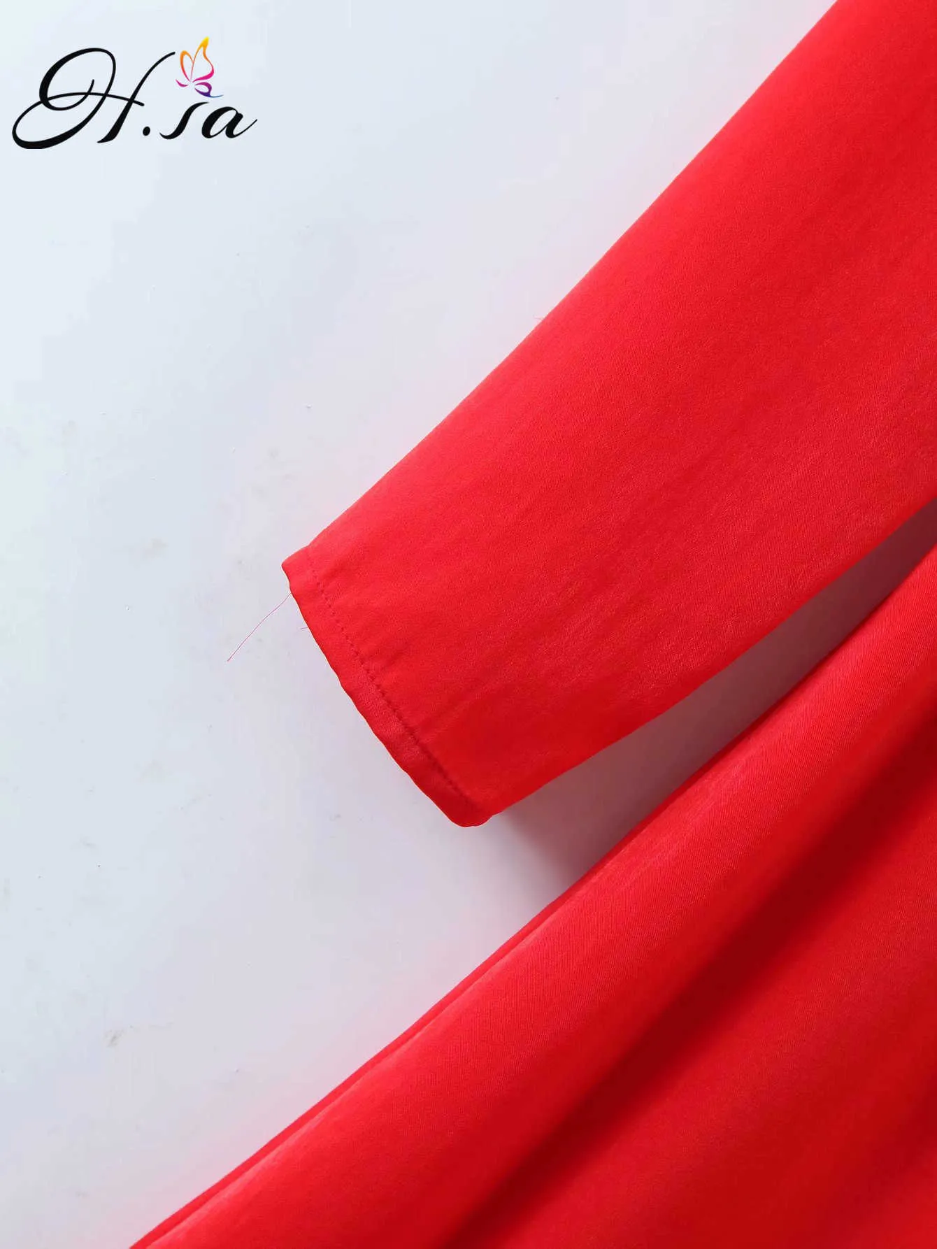 H.SA Женщины Платье с длинным рукавом Сексуальная Низкая V Шея Красный Лук Связанные Талия Плиссированные Vestidos Женский Шикан Сексуальные Элегантные Платья 210716