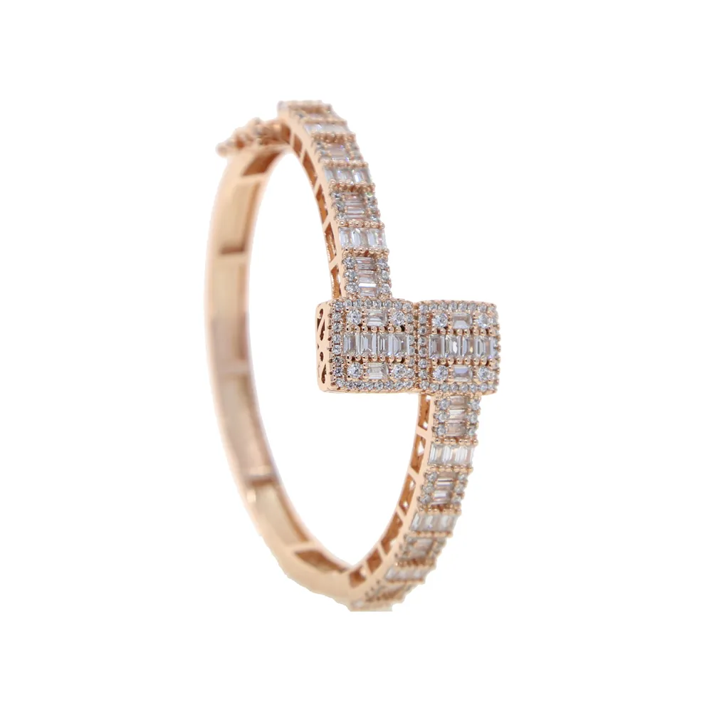 New Hip Hop Gold Silver Color Opened Square Zircon Charm Bracelet Iced Out Bling Baguette CZ Bangle for Men Women Luxury Jewelry