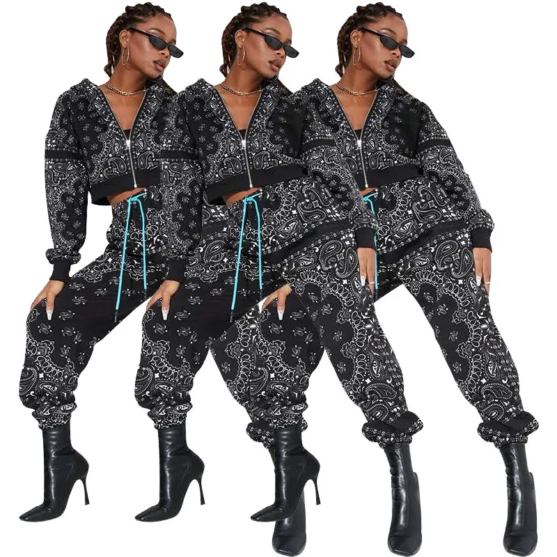 Cool tjej k-pop stil glänsande paljetter mode 2 stycke set kvinnor zip långärmad kappa jacka dans harem byxor falla vinter kläder 210525