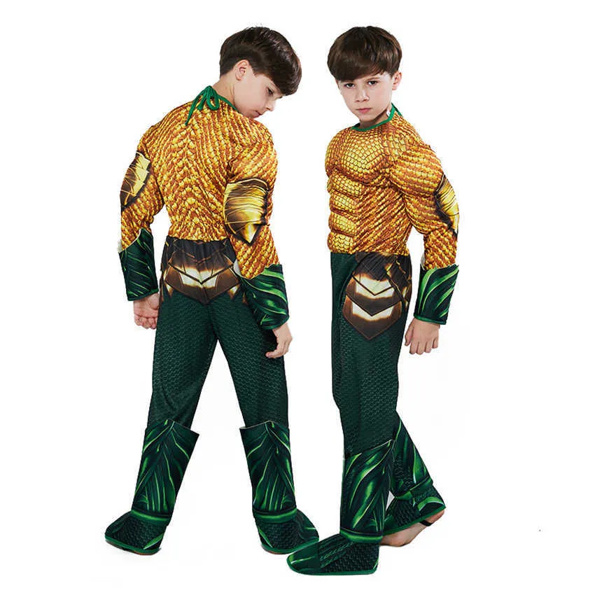Costumes Aquaman pour enfants Costumes d'Halloween pour enfants garçons Costumes de super-héros éponge musculaire Aquama Cosplay robe de soirée combinaisons Q0910