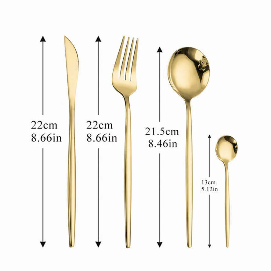 Matte Gold Cutlery set forks facas colheres de aço inoxidável cutelaria conjunto de talheres de mesa dintarware faca de ouro garfo colher conjunto 211012