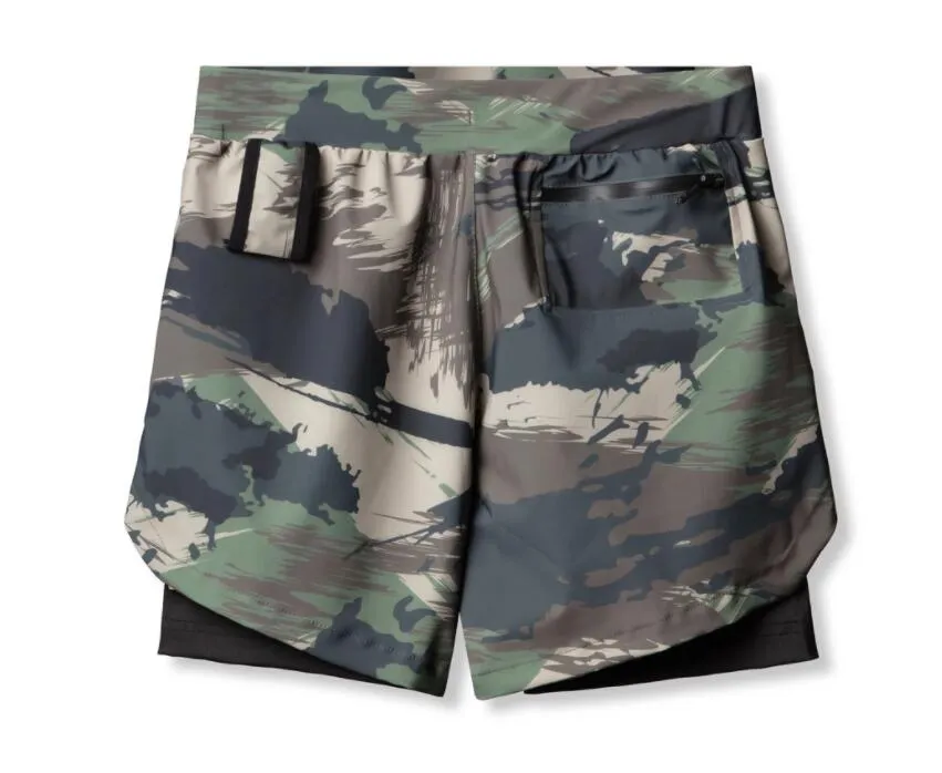 Double Layer Privacy Protection Shorts Men's Summer Outdoor Sports Leisure Running Healthy Life Training Capris Fashion Camouflage Solid Color Basketball Pants