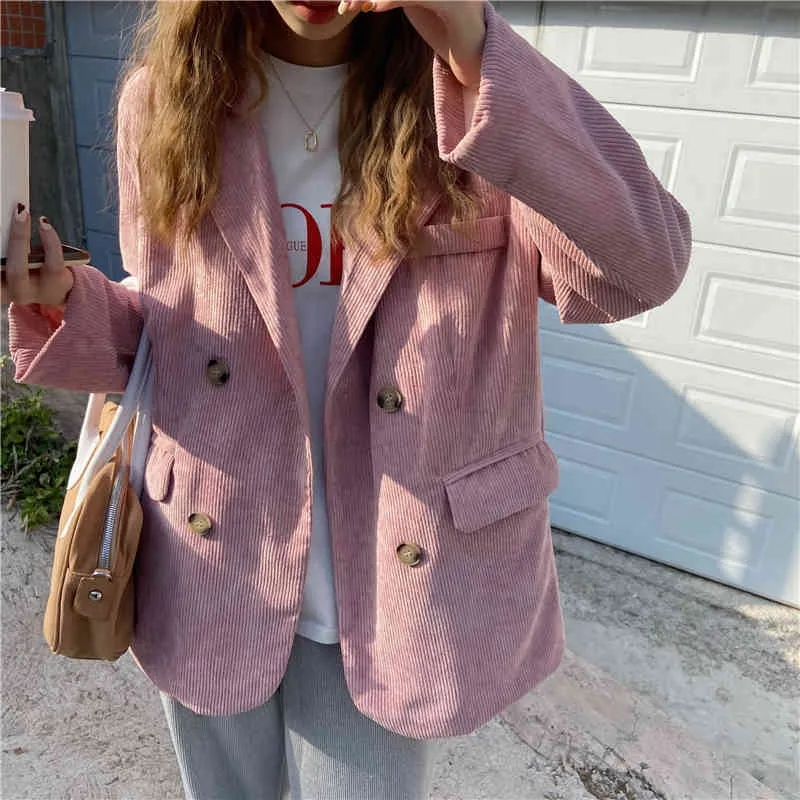 Vintage Velours Côtelé OL Vestes Femme Outwear Blazers Lâche Solide Doux Streetwear All Match Femmes Chic Manteaux 210421