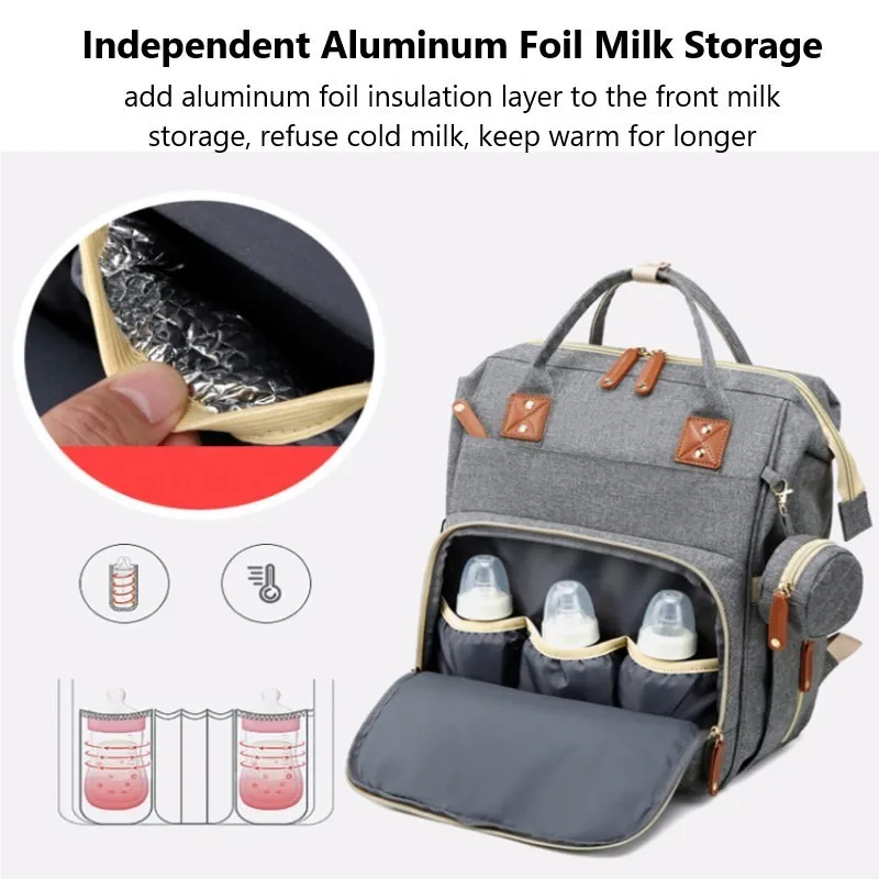 Fashion Mummy Maternity Nappy Bag Large-capacity Double-shoulder Folding Bed Baby Portable Travel Mommy Diaper 220225