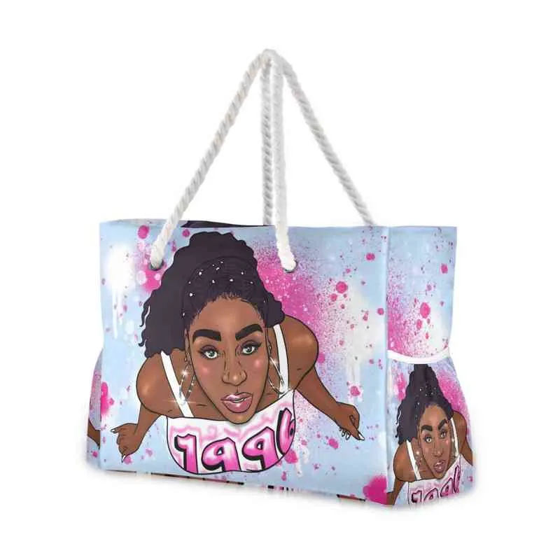 Boodschappentassen afro meisjes zwarte vrouwen handtas opvouwbare hoge capaciteit vrouwen schoudertas eco herbruikbare boodschappentas chique reizen strand tas 2021 220310