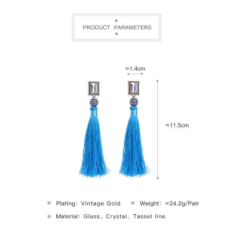Dangle Kroonluchter Bulk Prijs Handgemaakte Blauwe Lange Tassel Line Katoenen Oorbellen Unieke Glazen Kristallen Druppel Voor Vrouwen Sieraden