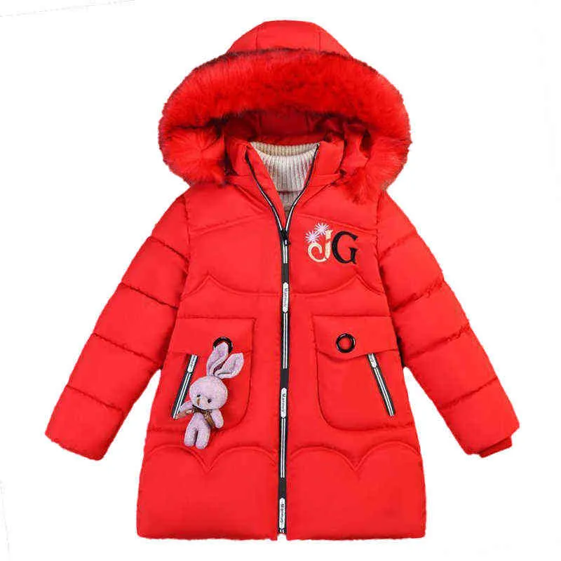 Meisjesjas 4-12Y Winter Cartoon Down Patded Jacket Dikke Warme Meisje Mid-Length Hooded 211203